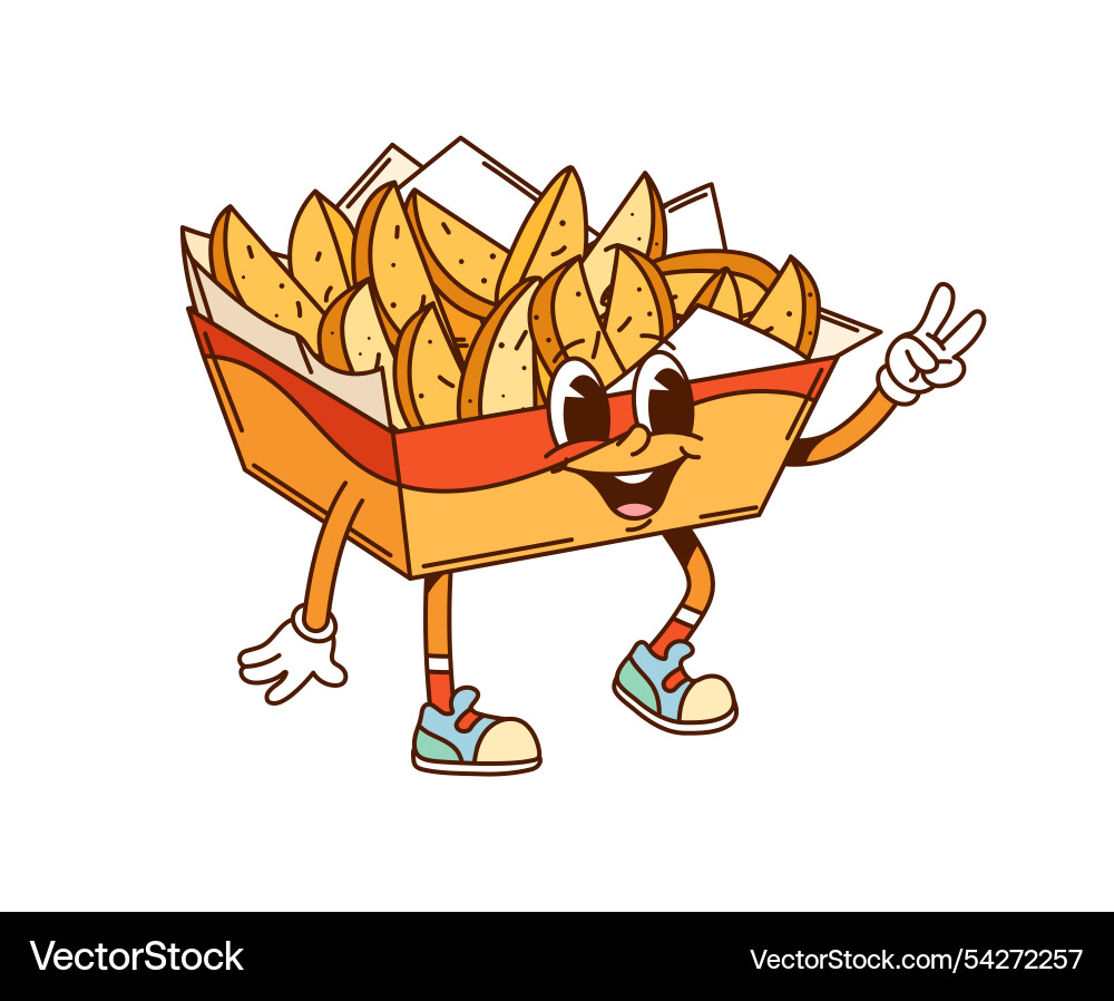 Cartoon groovy potato wedges fast food character Cartoon groovy potato wedges fast food character vector image