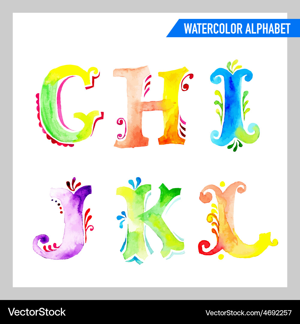 Colorful Watercolor Alphabet Letters Vector Image