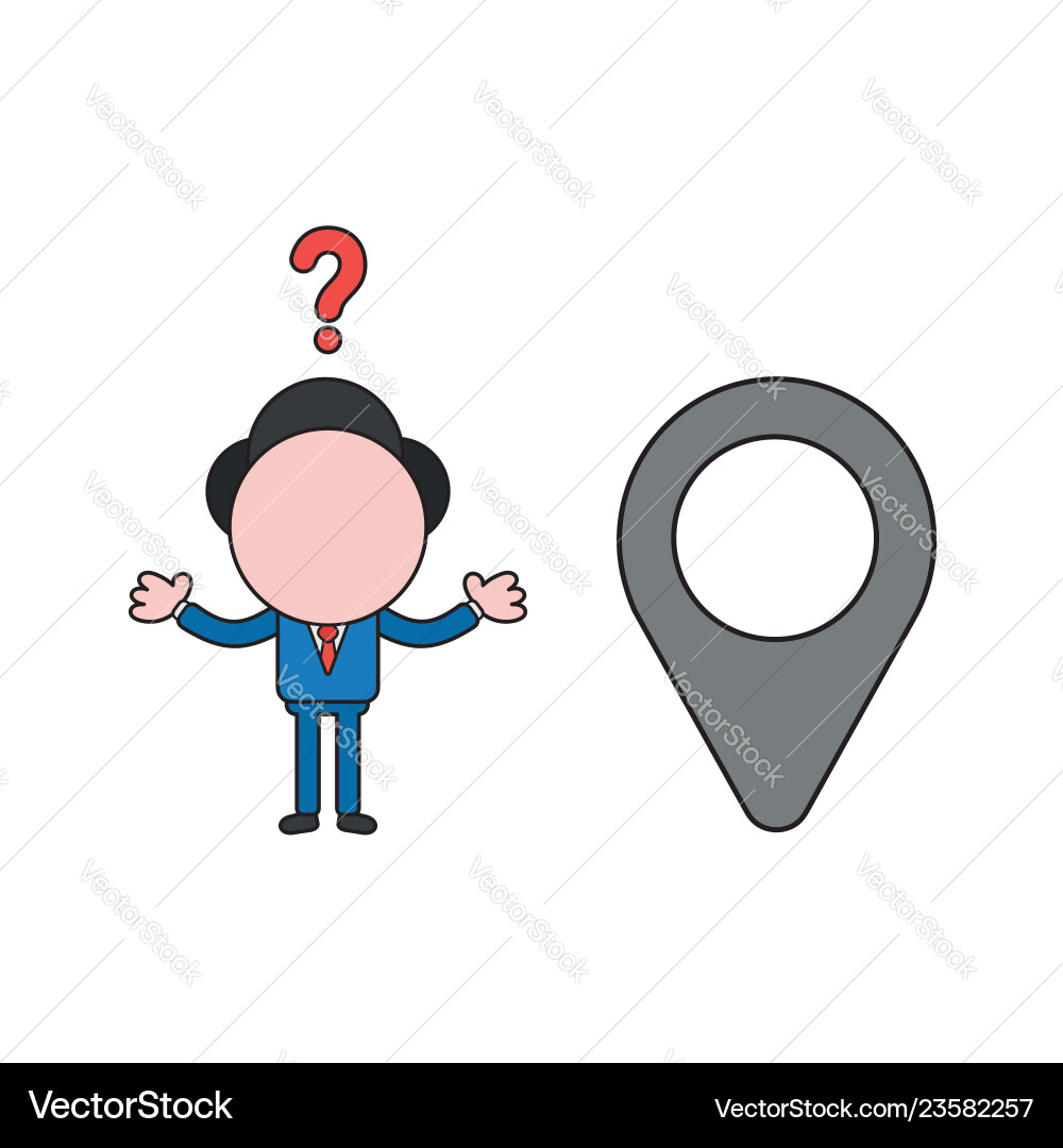 Confused businessman character with map pointer Confused businessman character with map pointer vector image