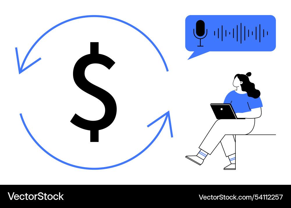Dollar sign with circular arrows and person using Dollar sign with circular arrows and person using Vector Image