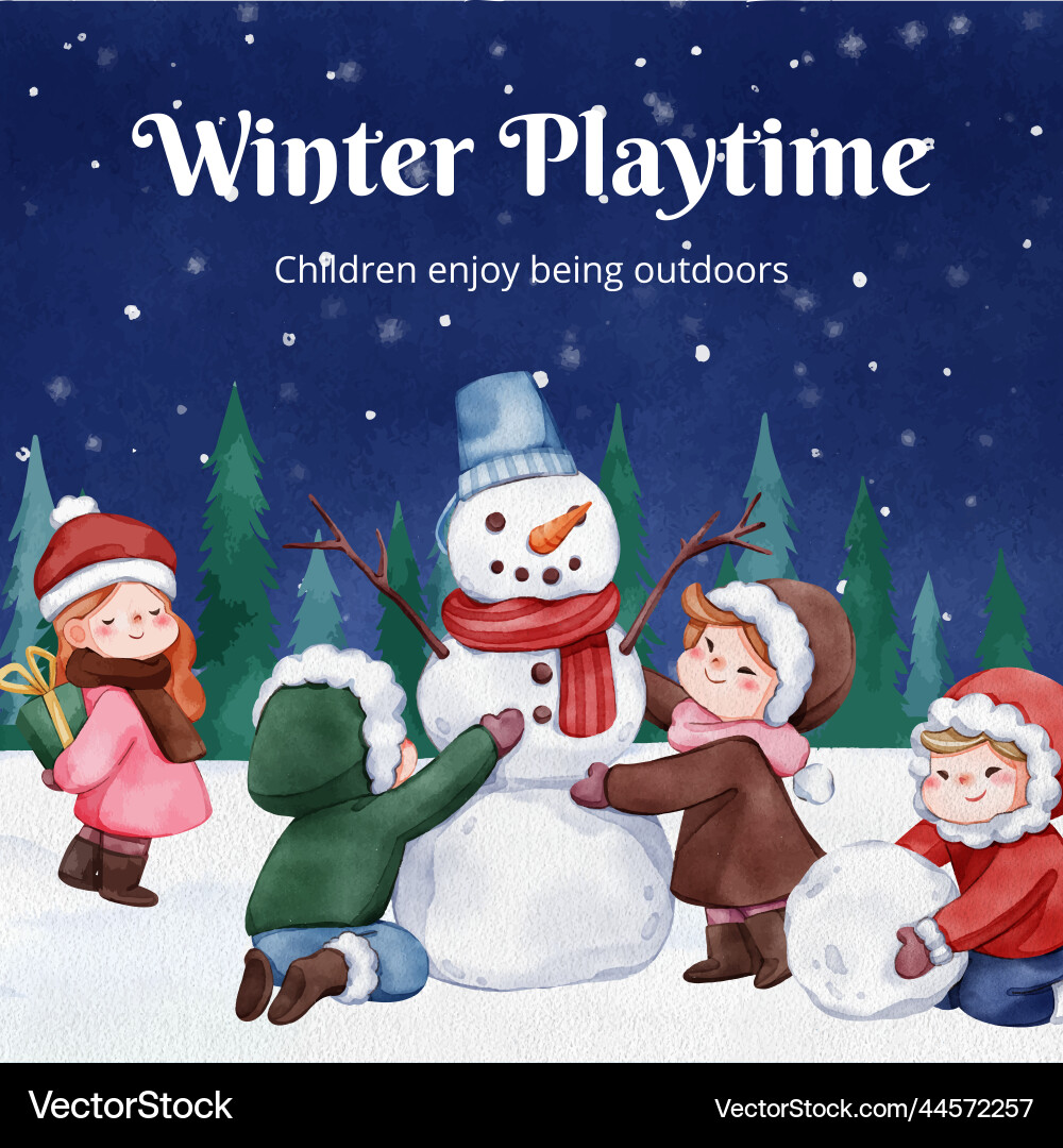 Instgram post template with children enjoy winter Instgram post template with children enjoy winter vector image