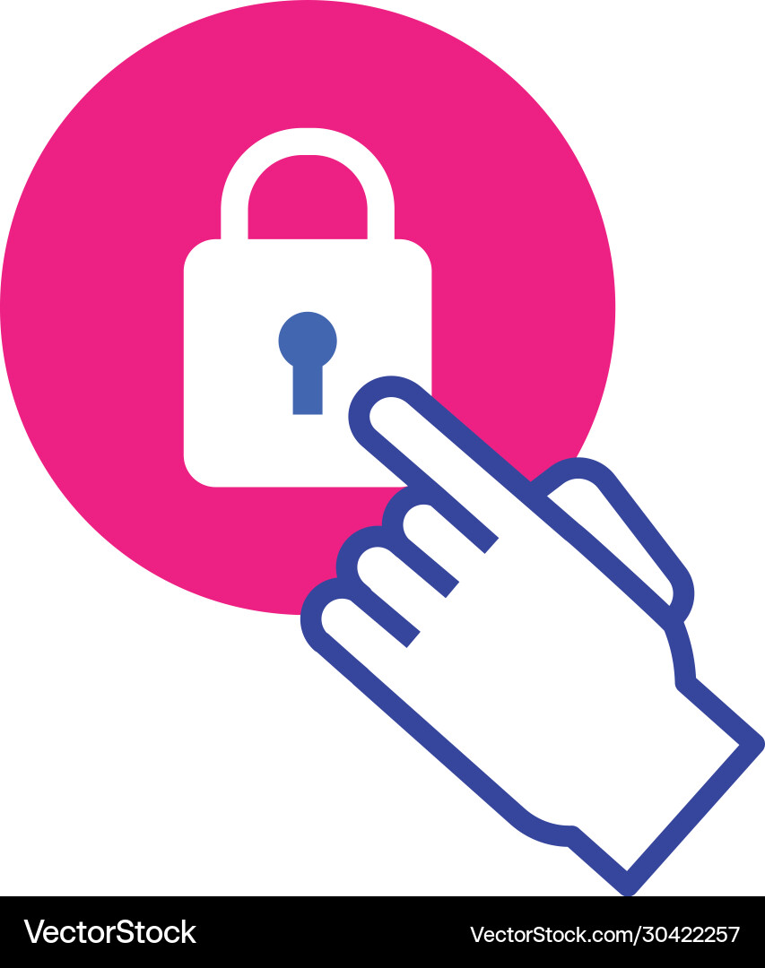 Padlock with hand mouse cursor flat style Vector Image