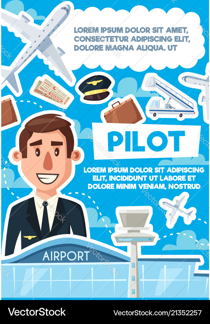 Pilot vacancy skillful aviator recruitment poster Vector Image