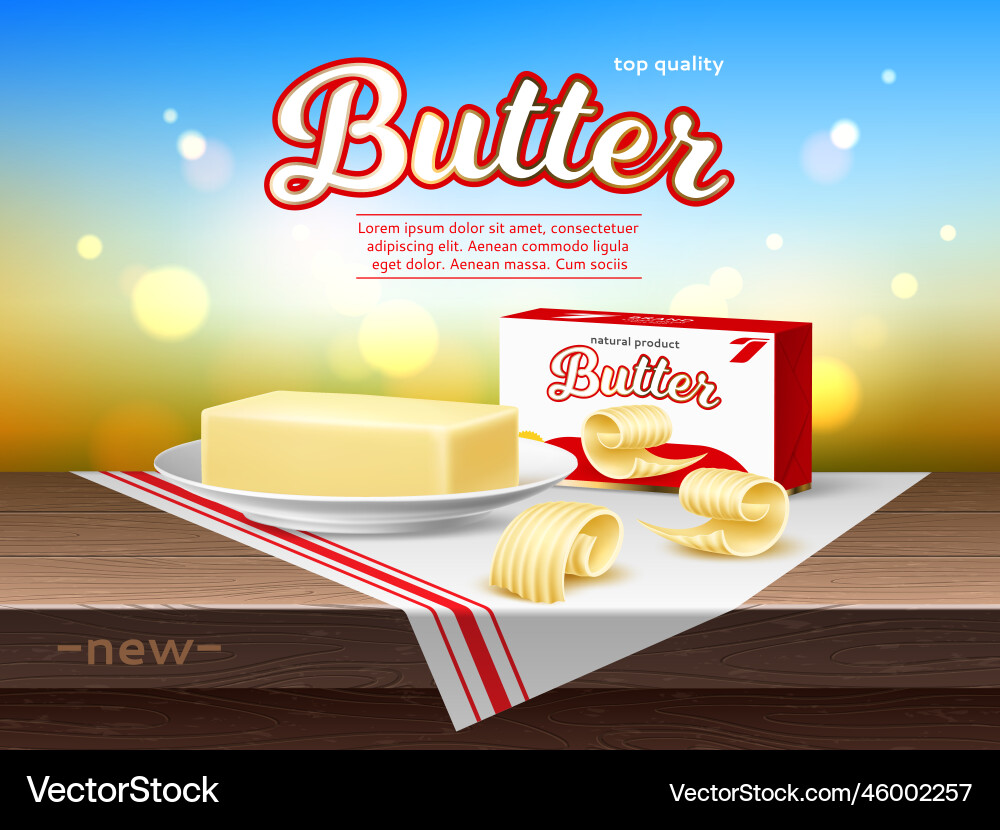 Realistic creamy butter poster milk product Realistic creamy butter poster milk product vector image