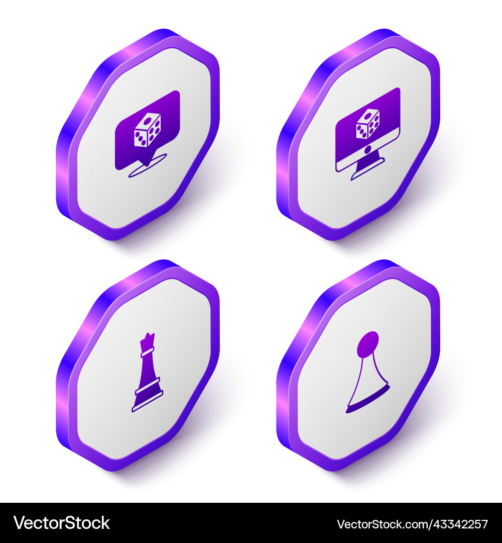 Set isometric game dice chess and chip for board Vector Image