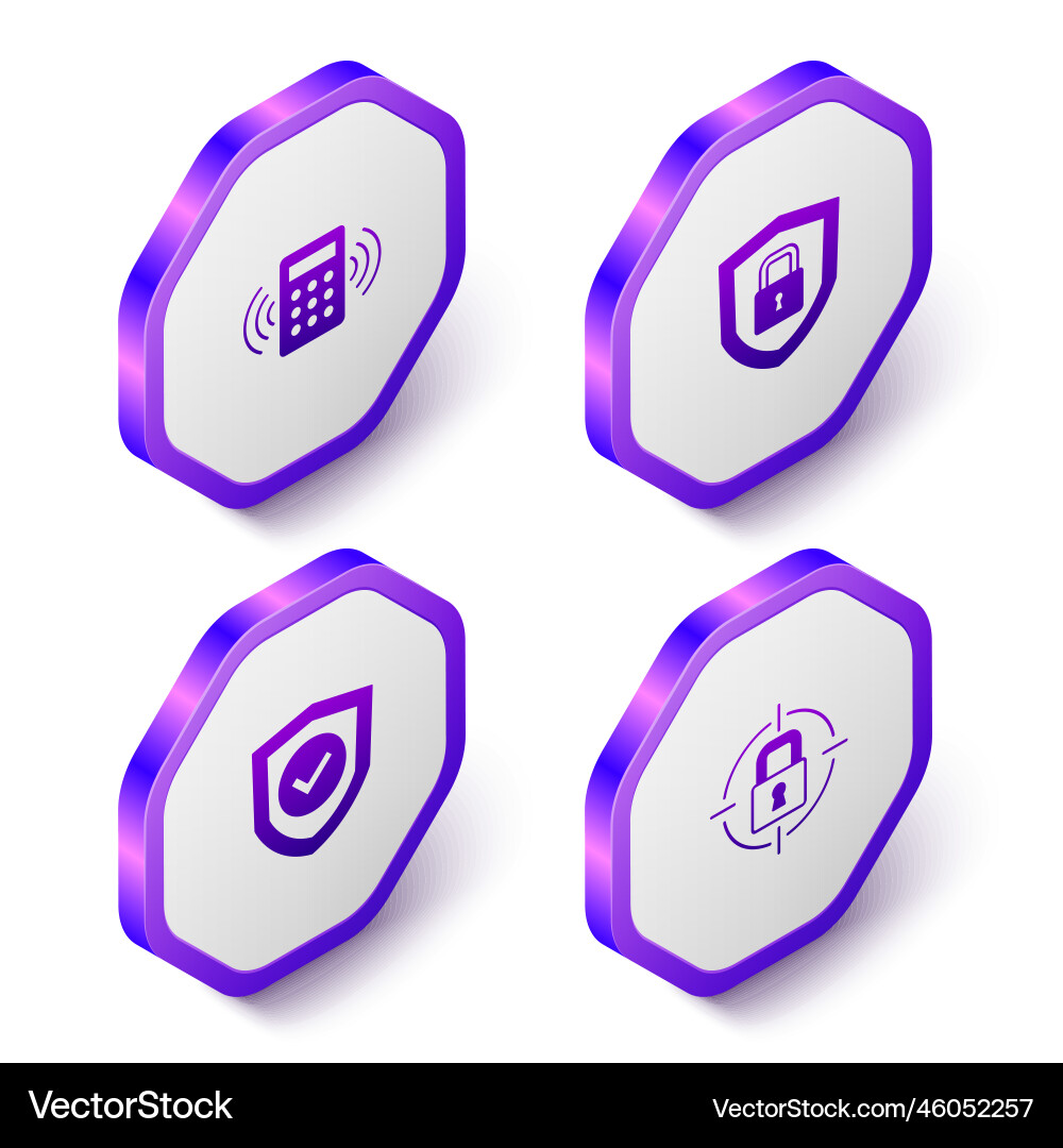 Set isometric security keypad access panel shield Set isometric security keypad access panel shield vector image