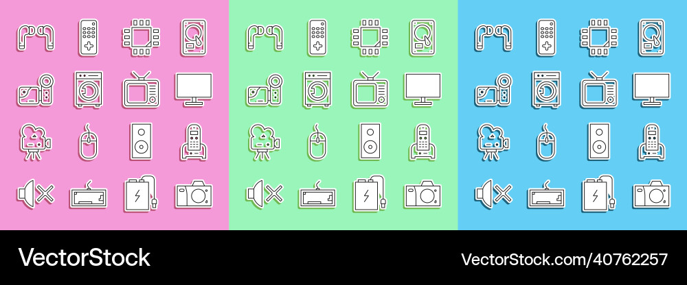 Set line photo camera telephone computer monitor Set line photo camera telephone computer monitor vector image