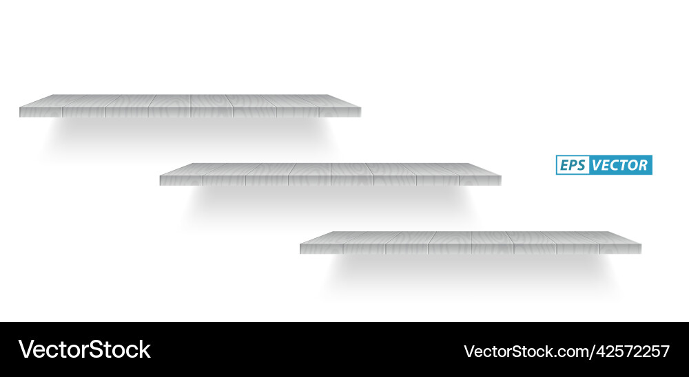 Set of realistic white wooden wall shelves Set of realistic white wooden wall shelves Vector Image