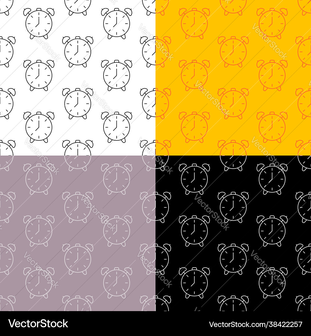 Set seamless patterns with alarm clock icon Set seamless patterns with alarm clock icon vector image