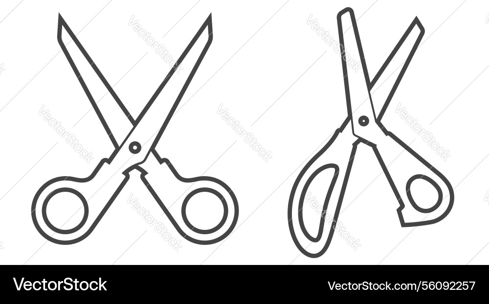 Simple and complex open straight scissors line Simple and complex open straight scissors line vector image