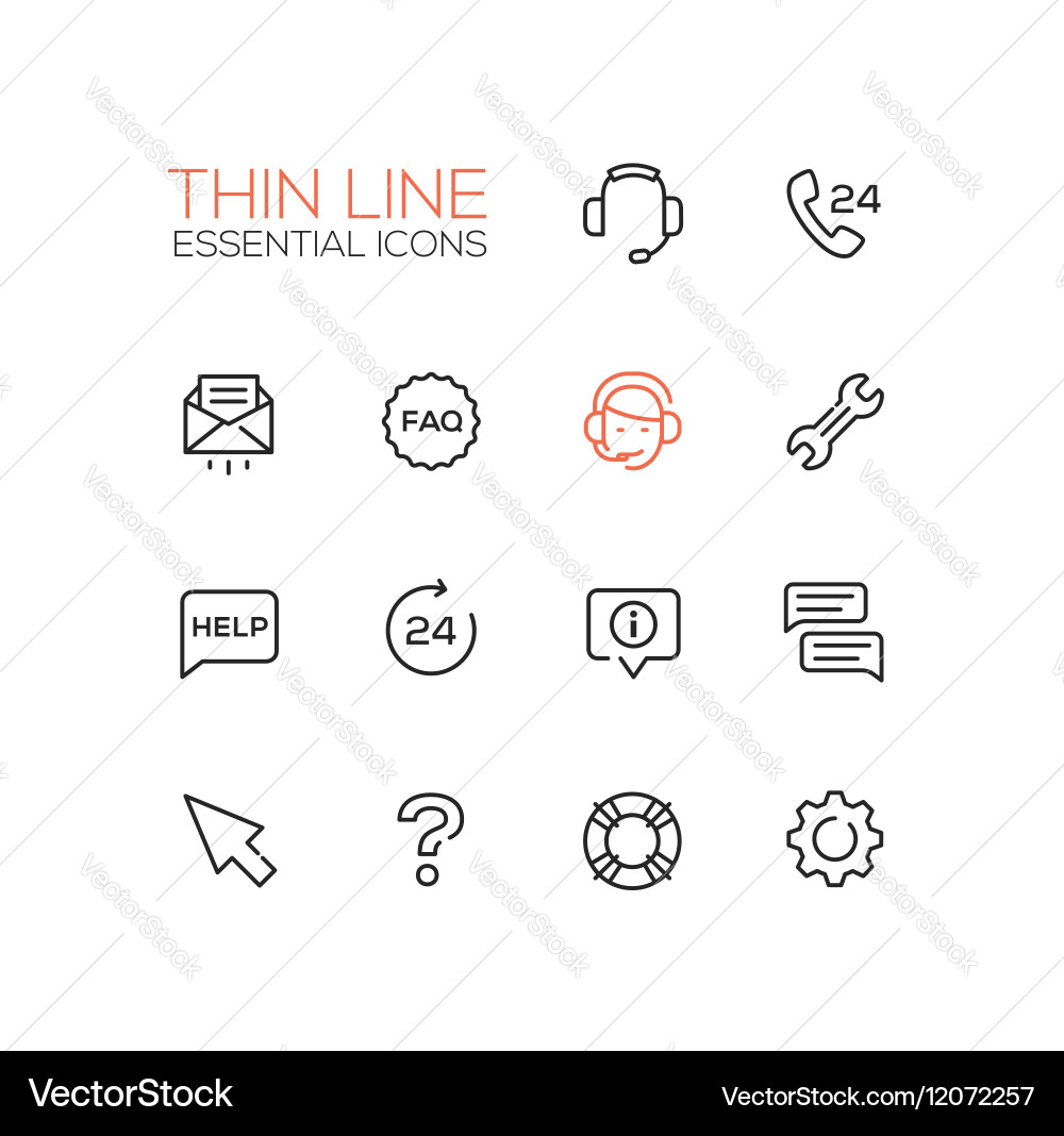 Thin Line Help Icons - Support Toolkit vector image