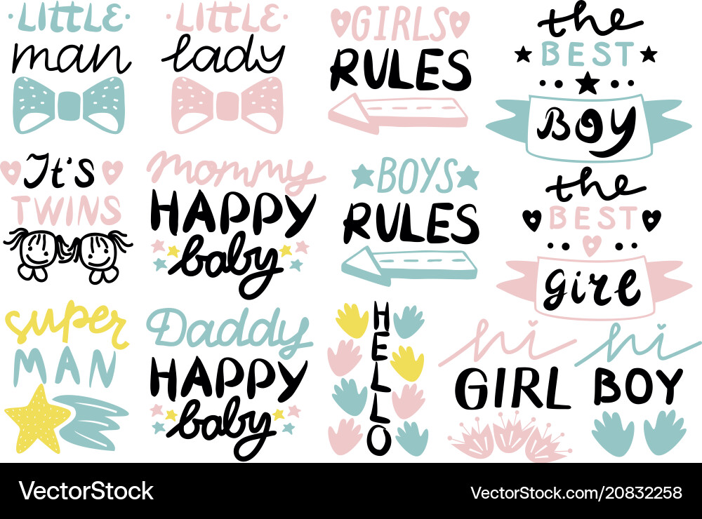 13 children s logo with handwriting little man vector image