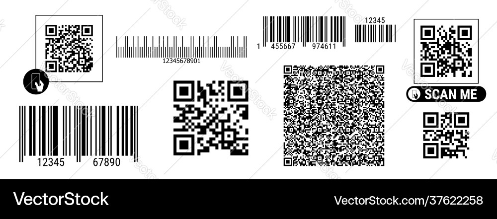 Barcode and qr code set flat style isolated Barcode and qr code set flat style isolated vector image