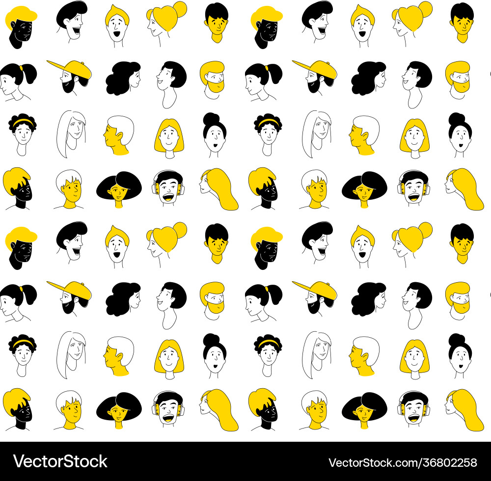 Decorative diverse women men head seamless pattern Decorative diverse women men head seamless pattern vector image