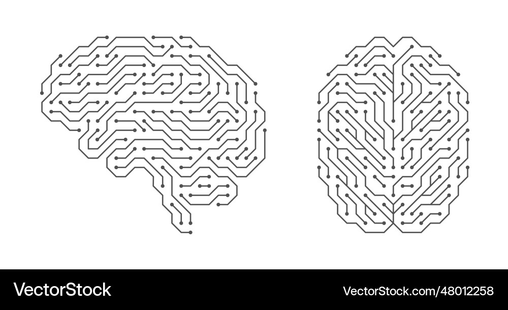 Digital brain side top view artificial Digital brain side top view artificial Vector Image