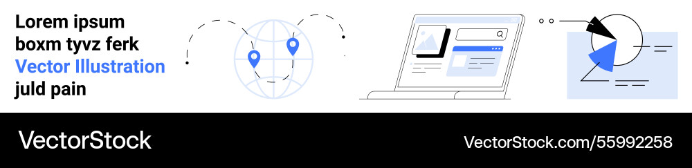 Global connectivity and data analysis with laptop Global connectivity and data analysis with laptop vector image