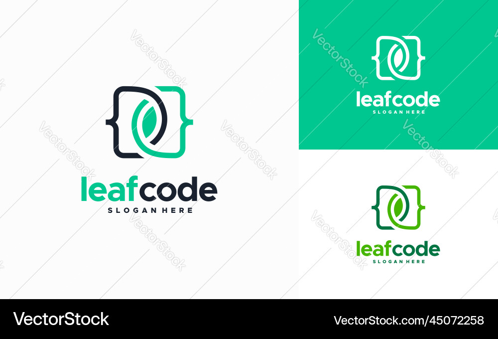 Green code leaf logo design programming Green code leaf logo design programming vector image