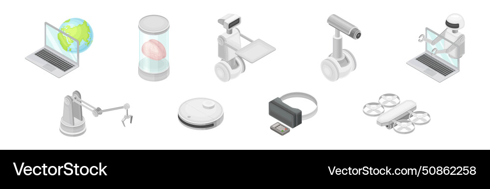 Isometric artificial intelligence and robot Isometric artificial intelligence and robot vector image