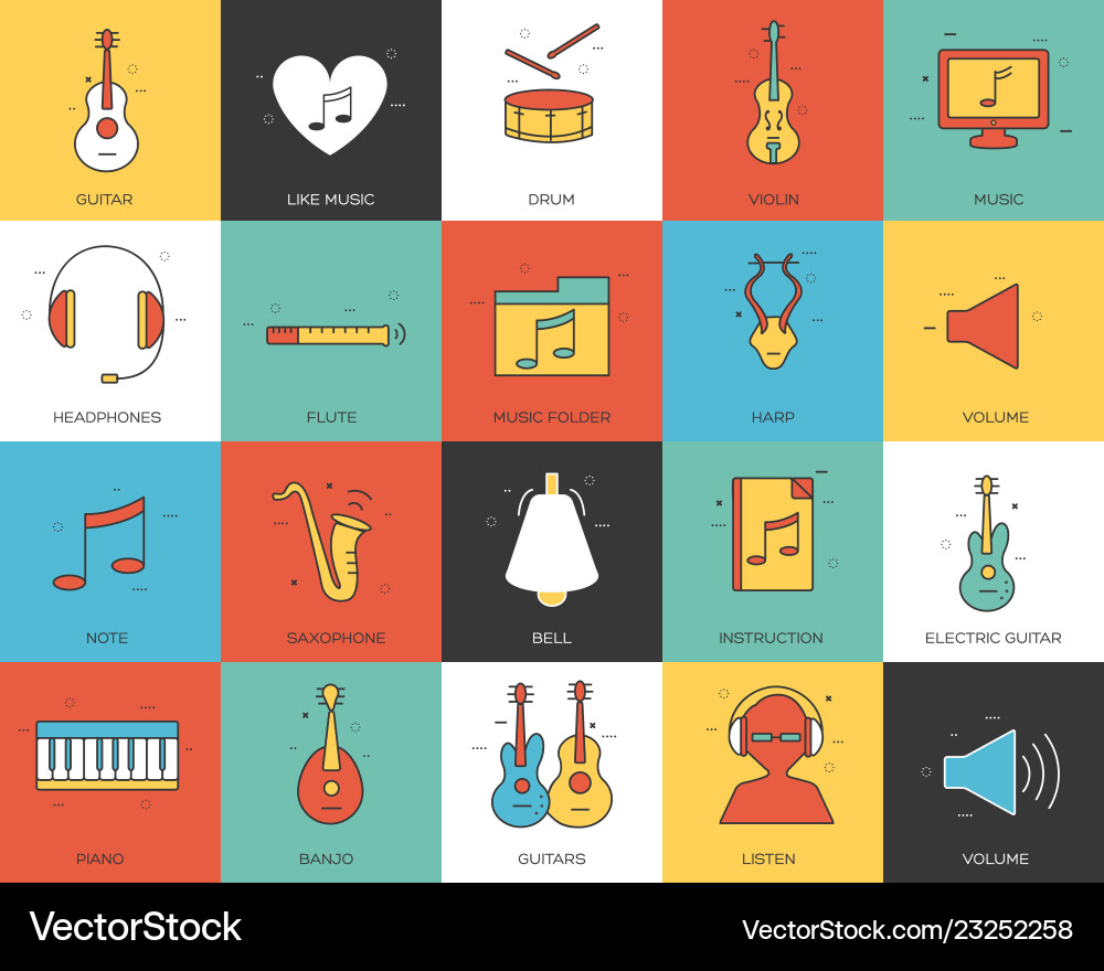 Line icons set of music collection concept modern Line icons set of music collection concept modern vector image