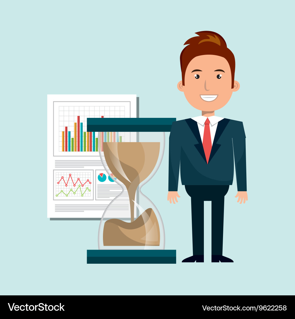 Man with hourglass and statistics isolated icon vector image