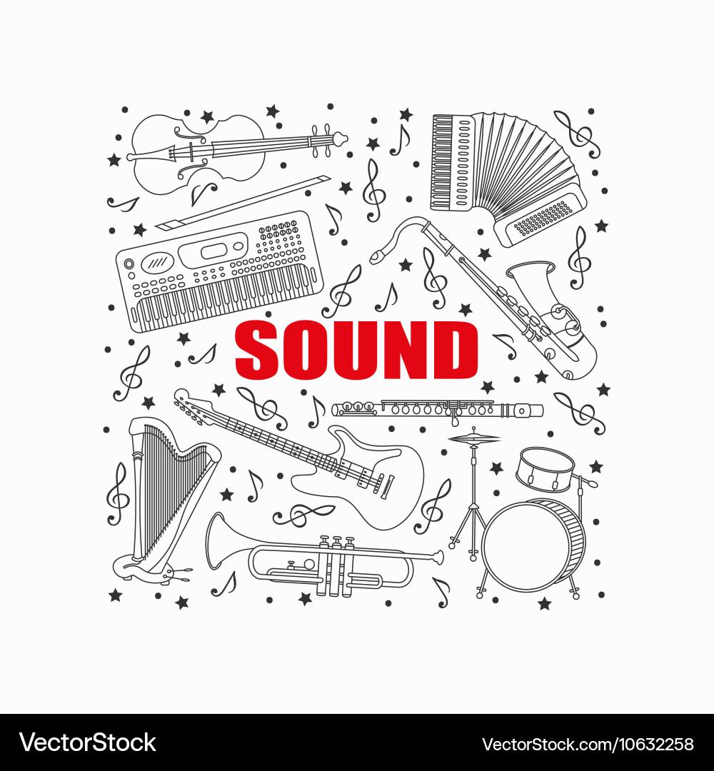 Music instruments thin line icon set for web vector image