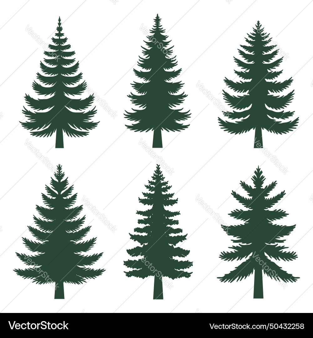 Pine tree silhouette set collection Royalty Free Vector