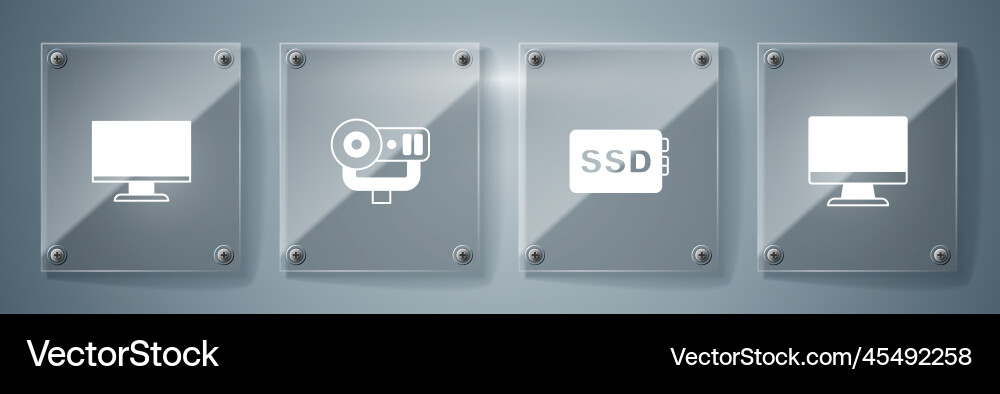 Set computer monitor screen ssd card web camera Set computer monitor screen ssd card web camera Vector Image