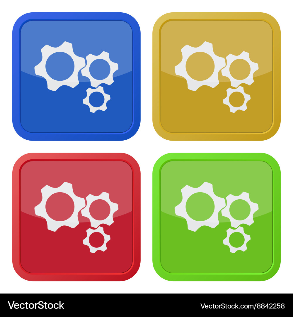 Set of four square icons with three cogwheel Vector Image
