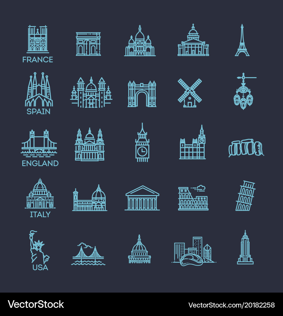 Simple linear icon set representing global vector image