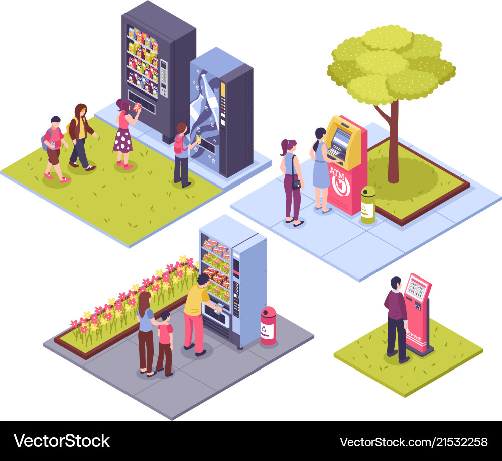 Vending machines isometric concept Royalty Free Vector Image