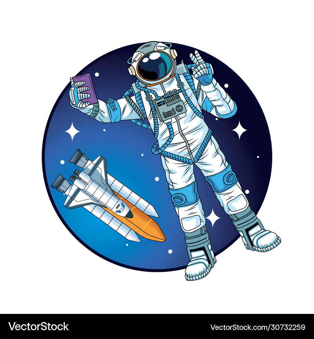 Astronaut with rocket in space character Astronaut with rocket in space character vector image