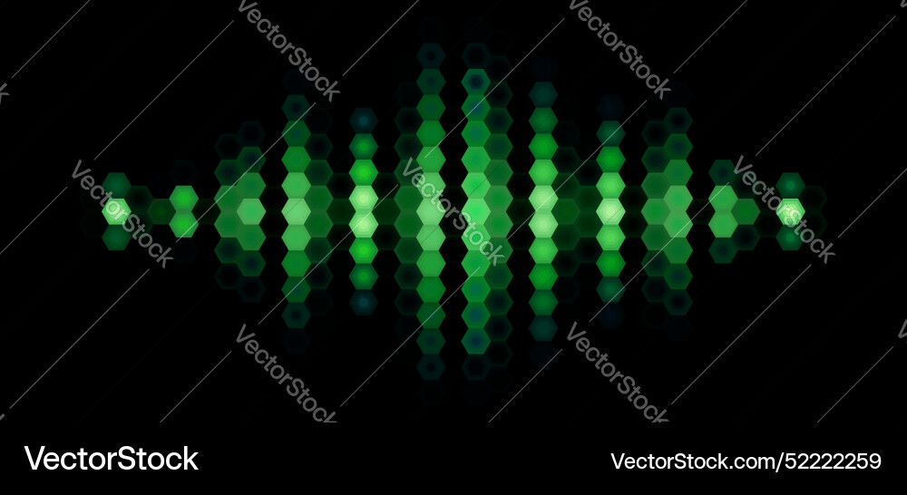 Audio or music shiny sound waveform with hexagonal Vector Image
