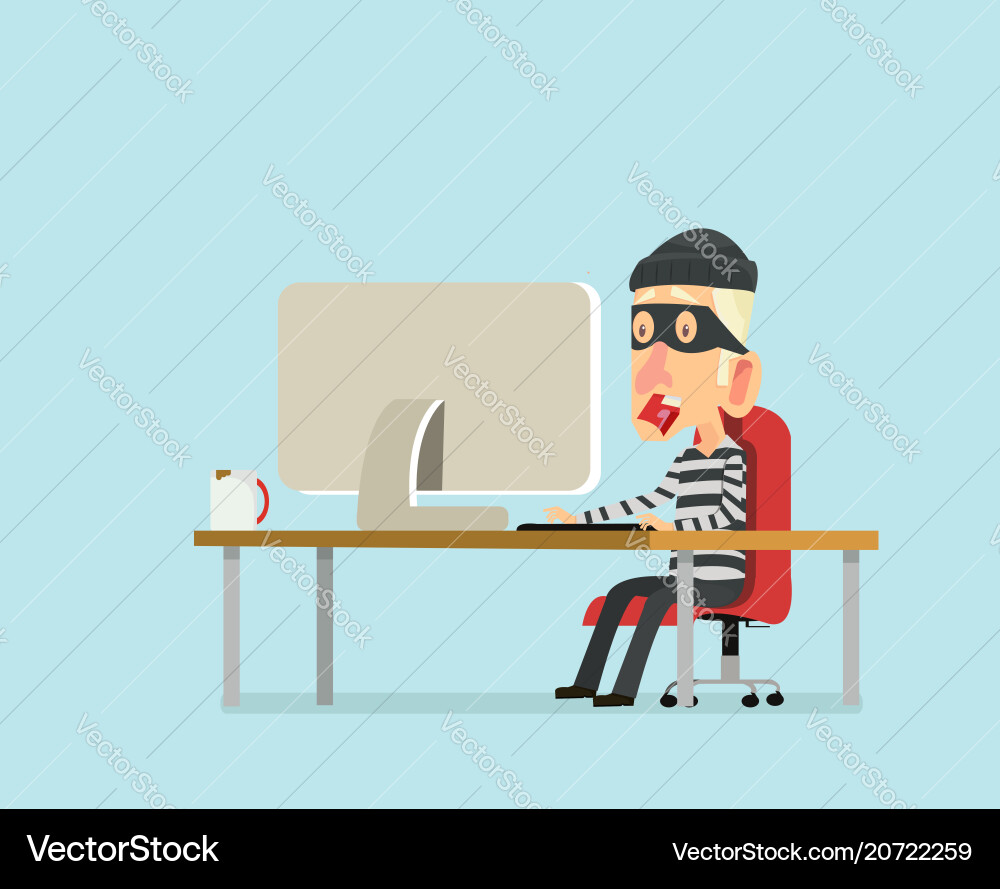 Character design thief stealing data from Character design thief stealing data from vector image