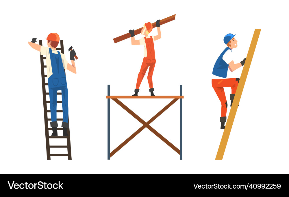 Construction Worker on Ladder vector image