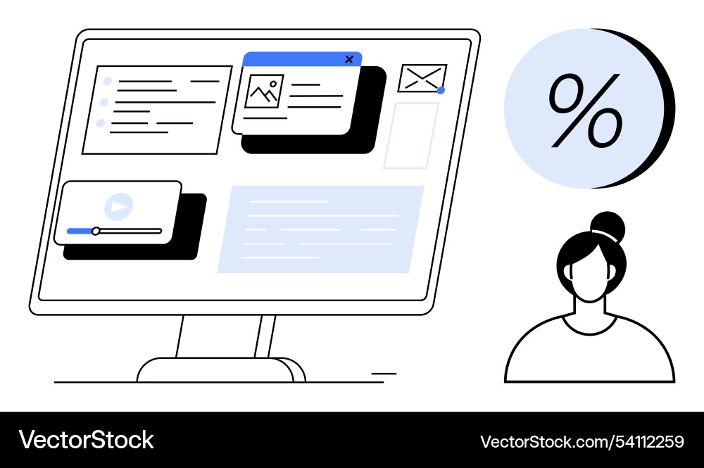 Digital workspace display with interface elements Digital workspace display with interface elements Vector Image