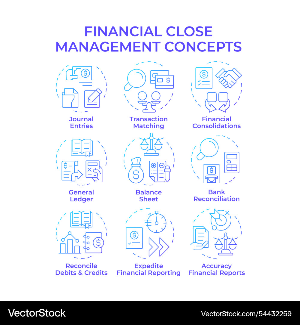 Financial close management blue gradient concept Financial close management blue gradient concept vector image
