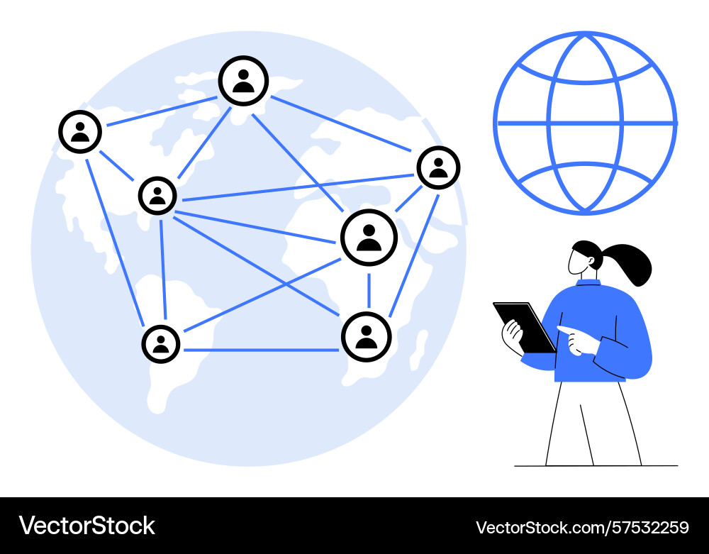 Global networking concept with person managing Global networking concept with person managing vector image