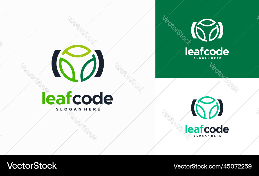 Green code leaf logo design programming Green code leaf logo design programming vector image