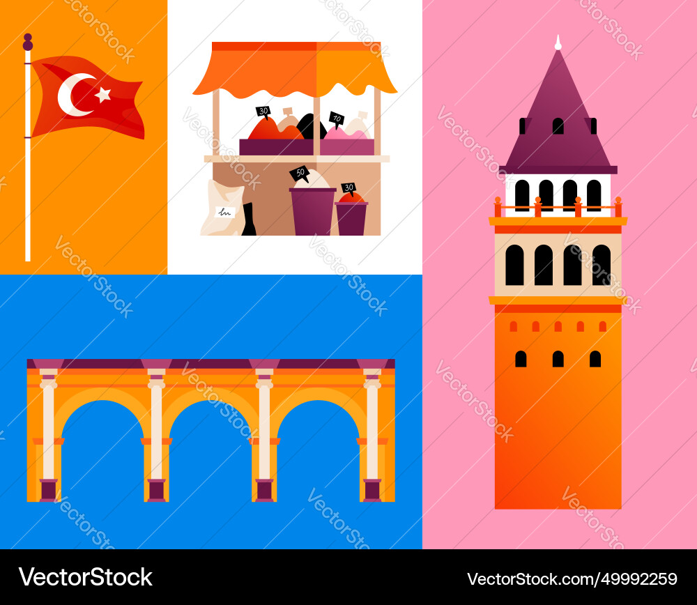 Historische Orte in Truthahn - flaches Design Historische Orte in Truthahn - flaches Design vektorbild