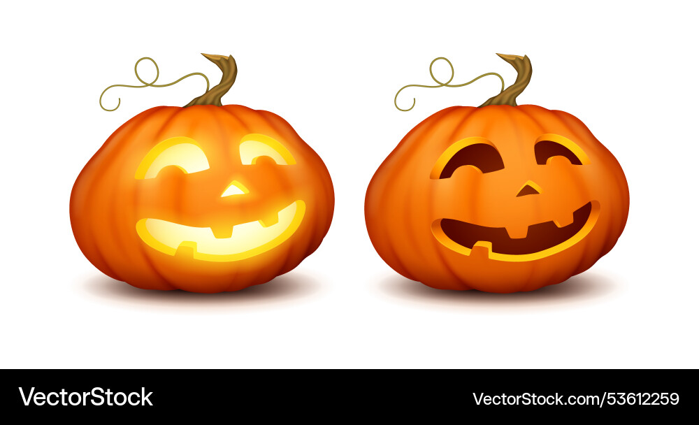 Jack-o-lanterns with happy silly faces realistic Jack-o-lanterns with happy silly faces realistic vector image