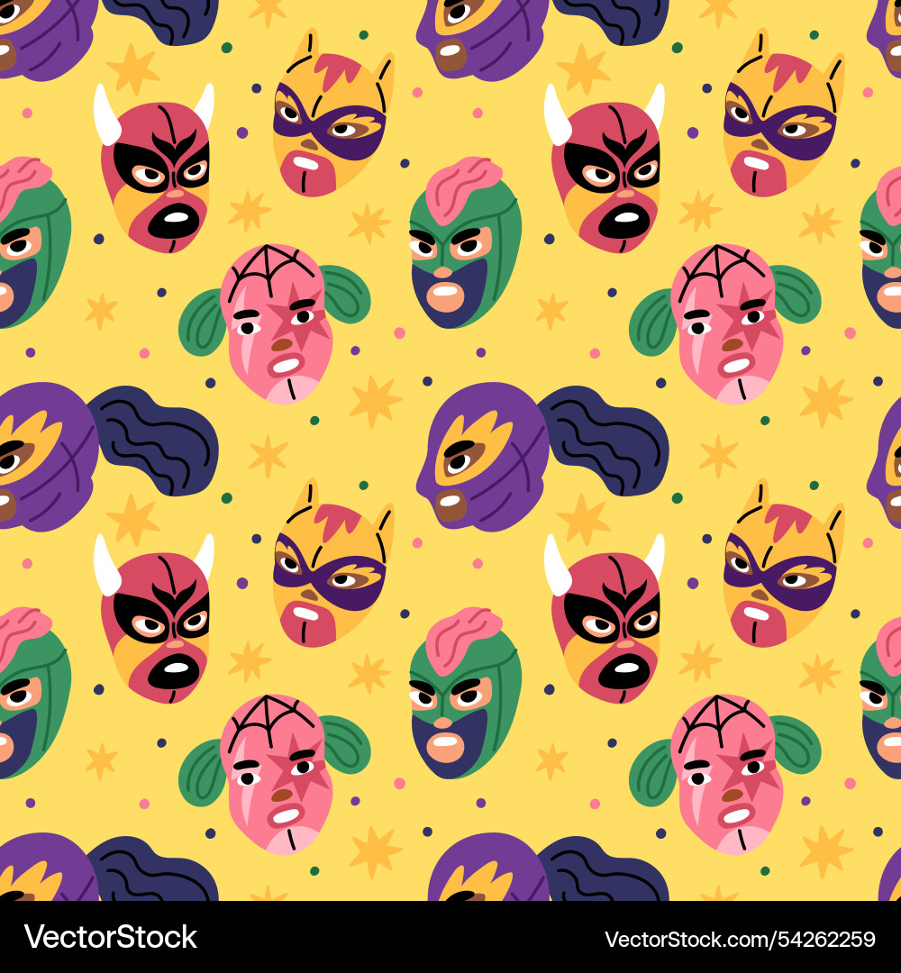 Lucha libre masks seamless pattern professional Vector Image