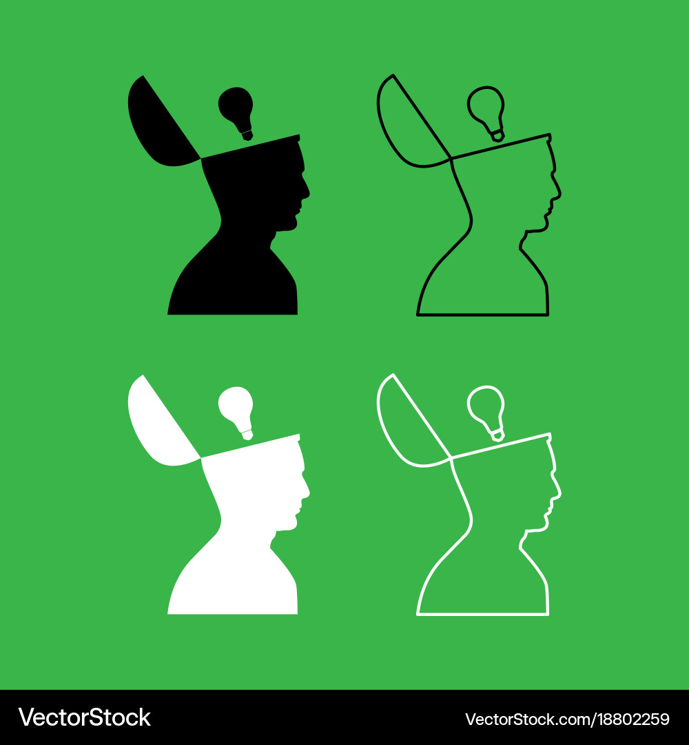 Man with lightbulb idea in open head icon black Vector Image