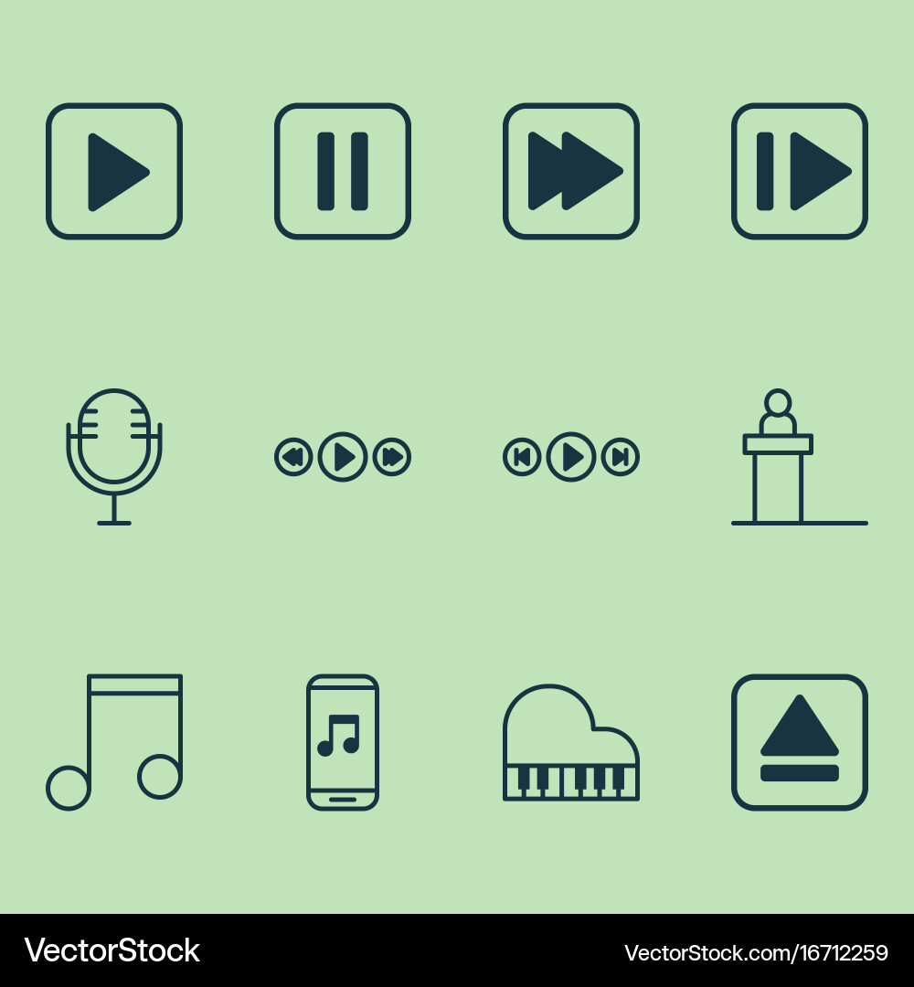 Multimedia icons set collection of mike extract vector image