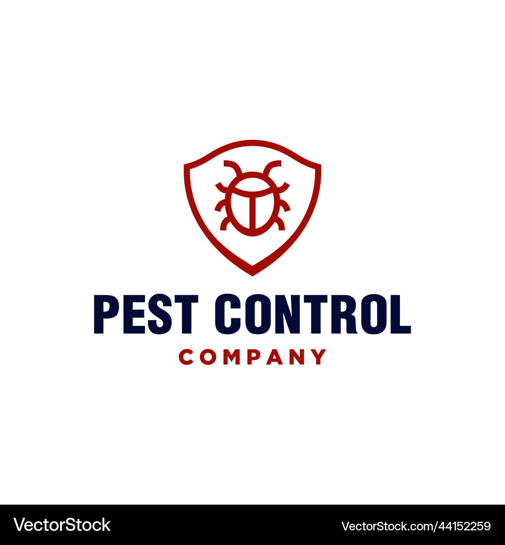 Pest control company logo with bug in a shield vector image