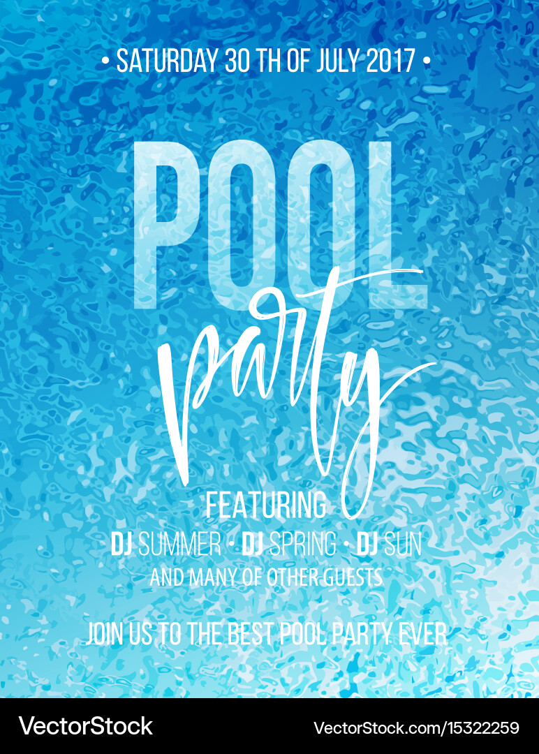 Pool party poster with blue water ripple Vector Image