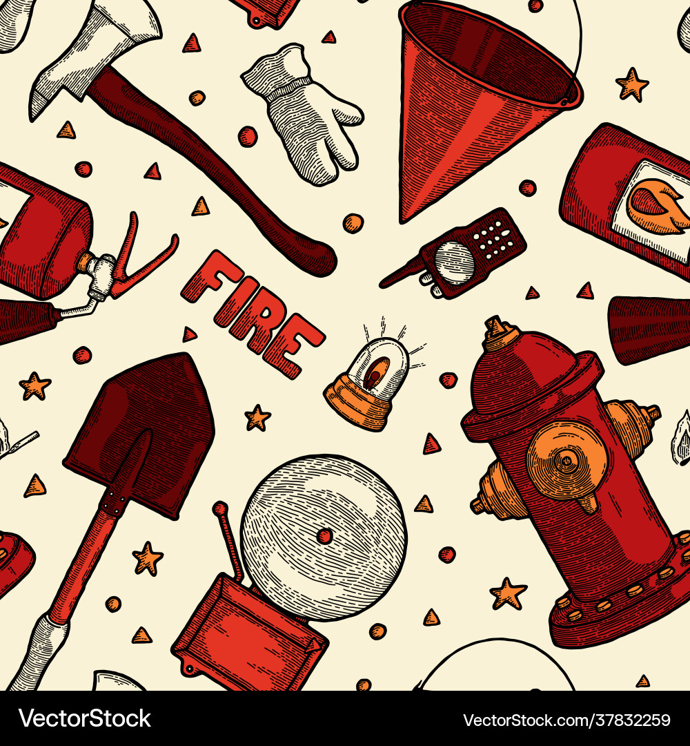 Retro fire fighter seamless pattern background Retro fire fighter seamless pattern background vector image