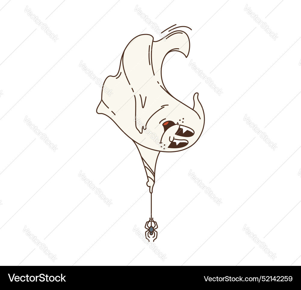Retro groovy halloween ghost character with cobweb Retro groovy halloween ghost character with cobweb vector image