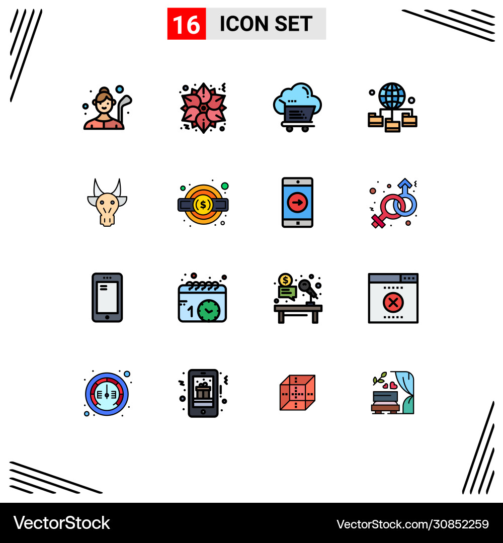 Set 16 flat color filled lines on grid Vector Image