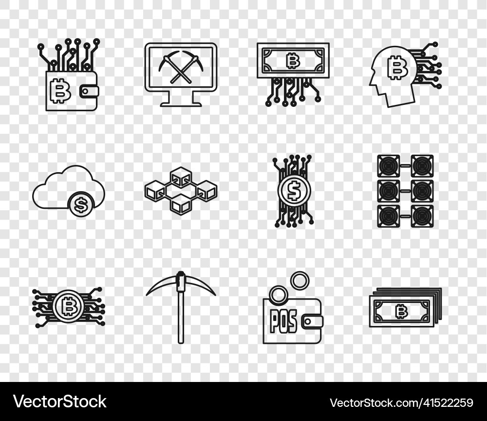 Set line cryptocurrency bitcoin in circuit Set line cryptocurrency bitcoin in circuit vector image