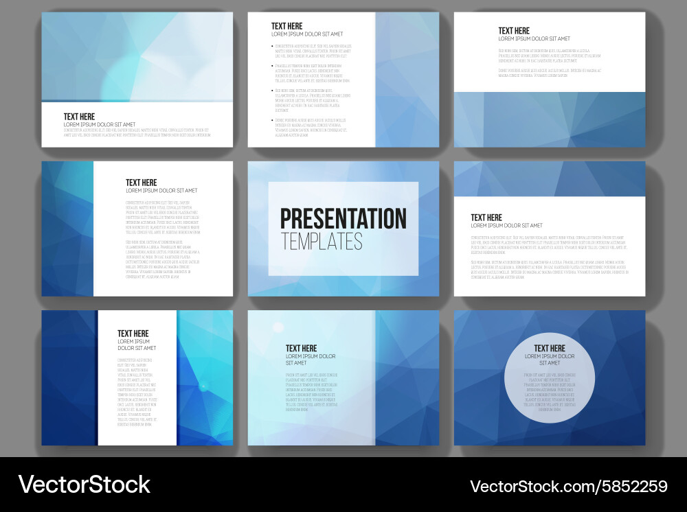 Set of 9 templates for presentation slides Vector Image
